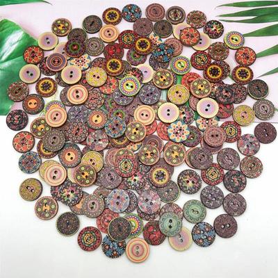 100 sztuk okrągłych dwuotworowych guzików vintage 15mm do dekoracji ubrań mieszane kolorowe drewniane guziki DIY akcesoria do szycia