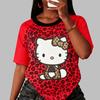 Leopard Print Hello Kitty Sweet and Cool American Street Style Summer T-Shirt Loose Top