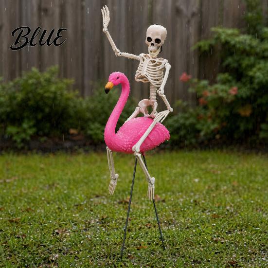 Halloween Lawn Decor with Cool Decoration Bird Pink Skeleton Flamingo Yard Art Figurines Posable Legs Spooky Outdoor Ornament for