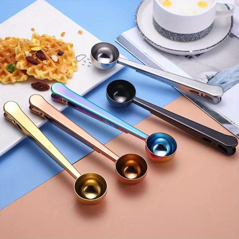 1pc 430 Stainless Steel Coffee Spoon with Clip, 2-in-1 Kitchen Multifunctional Food Sealing Clip