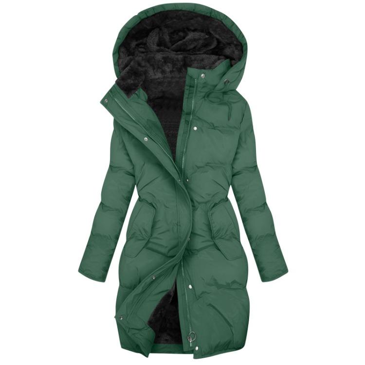 Warm Womens Cotton Jacket Long Sleeve Hooded Zipper Coat Solid Color Fashion Down Jacket S