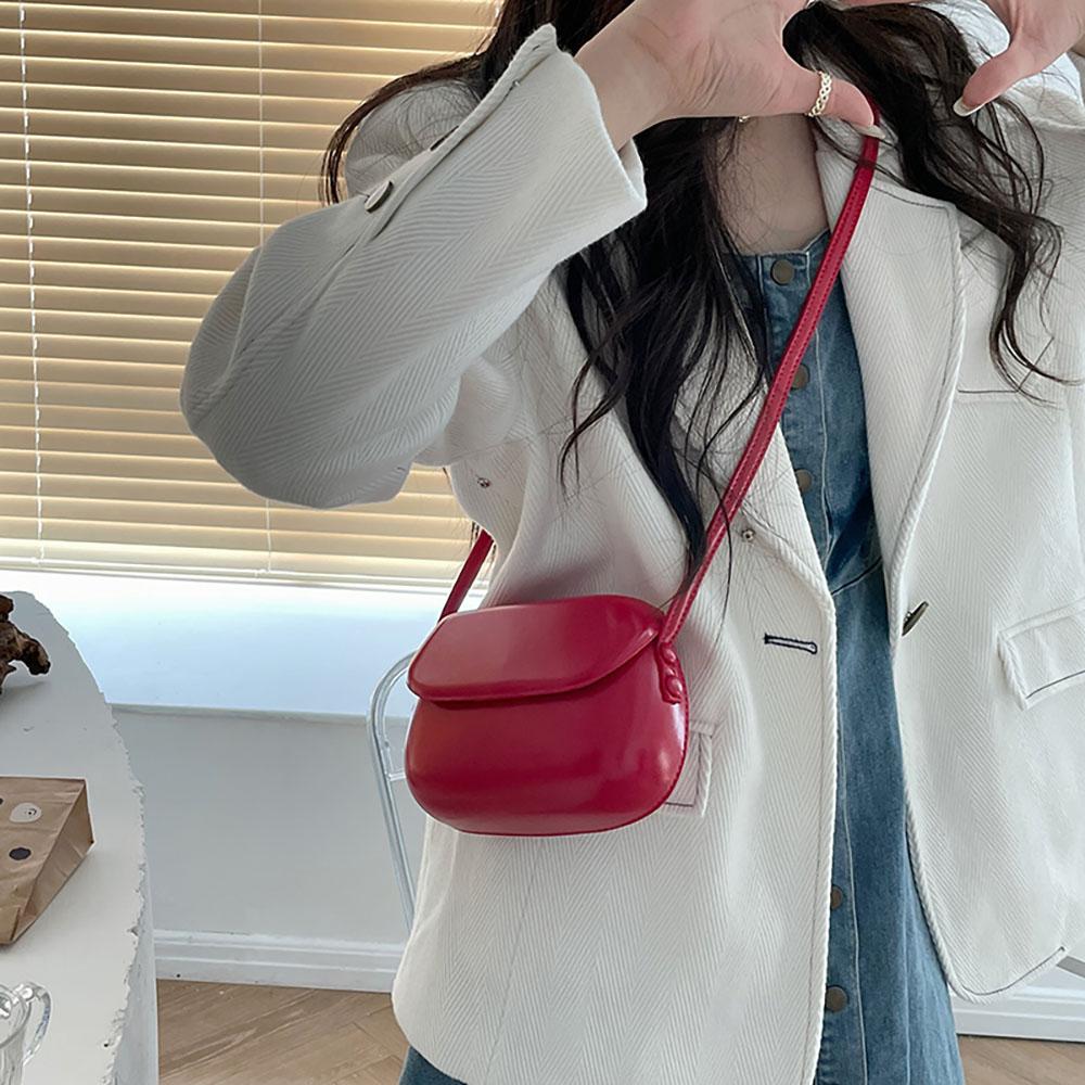 Spring Summer Vintage Red Mini Bags For Women Chic New Korean Solid Color Crossbody Bags Ladies PU Leather Card Pack Wallet