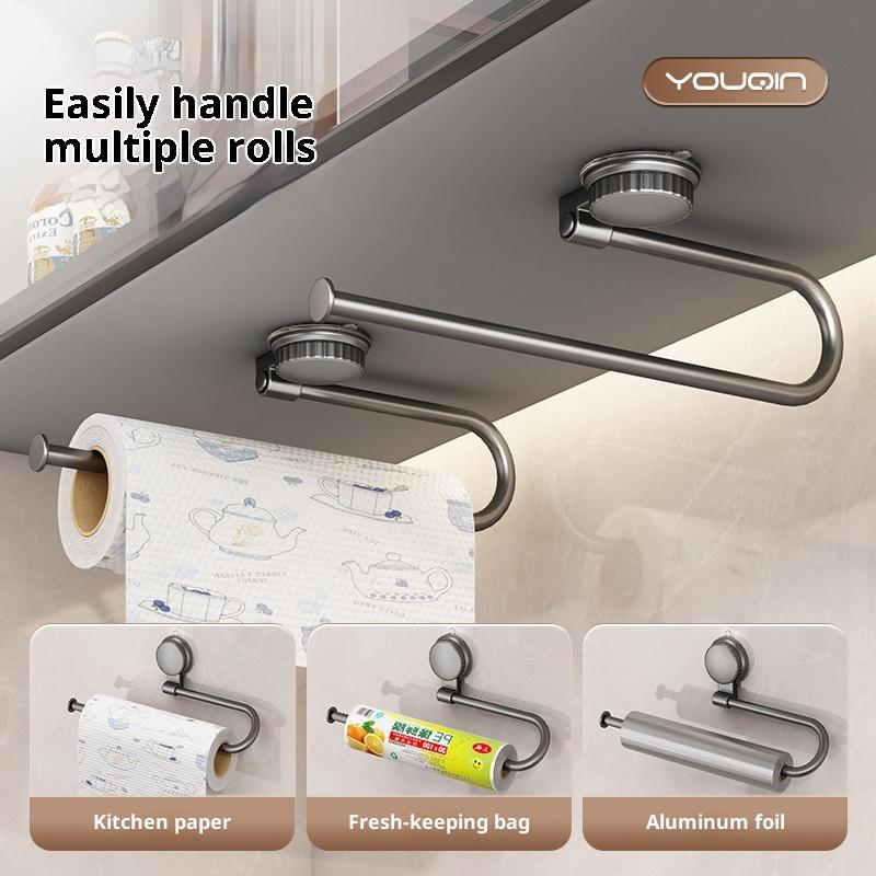 Paper Towel Holder Under Cabinet, Strong Adhesive Kitchen Roll Dispenser, Space-Saving Sponge & Towel Hanger for Sink