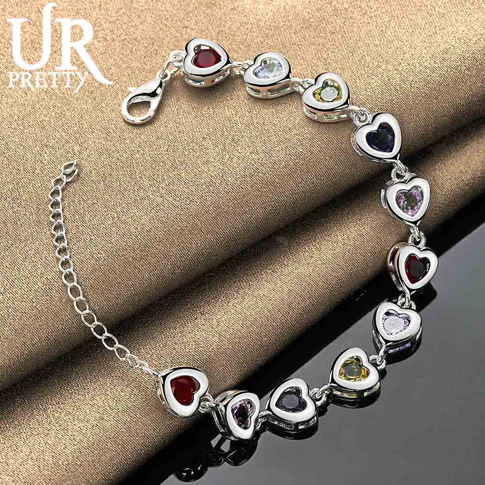 925 Sterling Silver Heart-shaped Inlaid Multi-color AAA Zircon Bracelet Fashion Wedding Jewelry