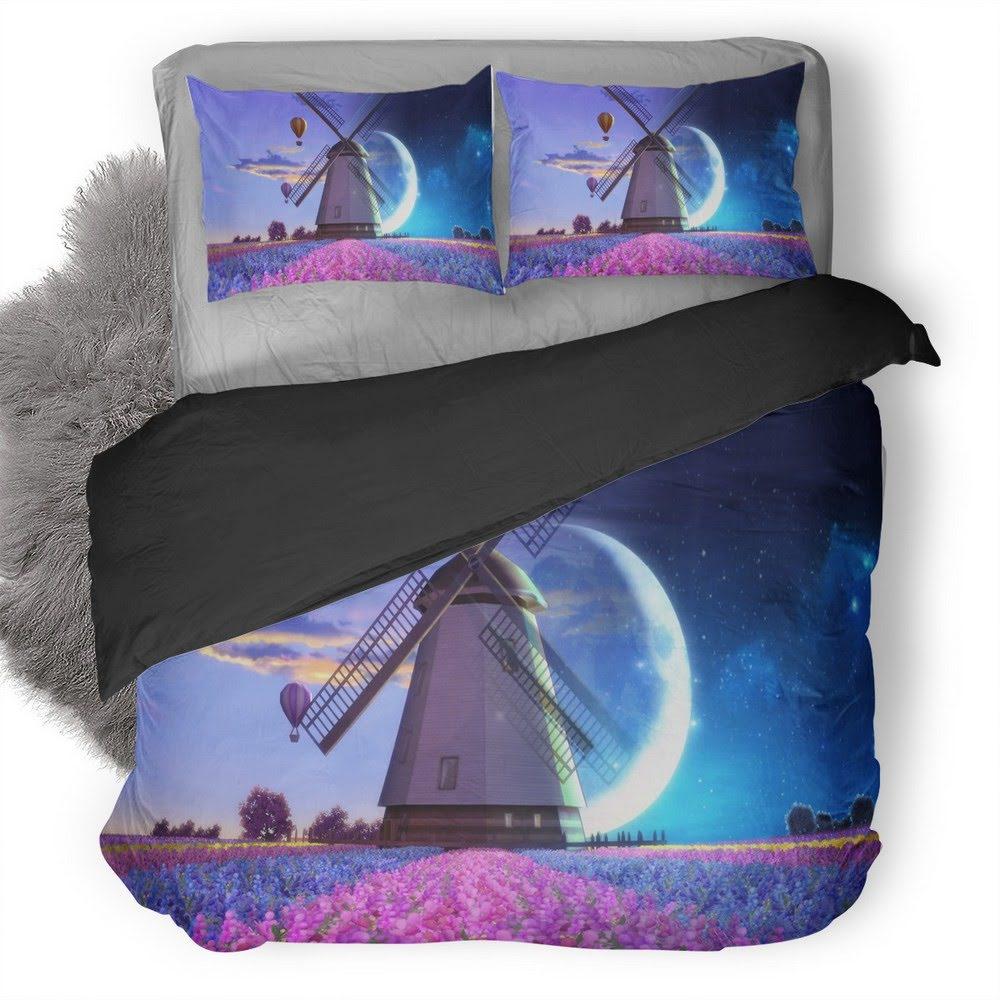 Windmill Duvet Cover Set Farmhouse Style 2/3pcs Bedding Set, Queen/King/Full/Twin Microfiber Quilt Cover for Girls Boys Bedroom