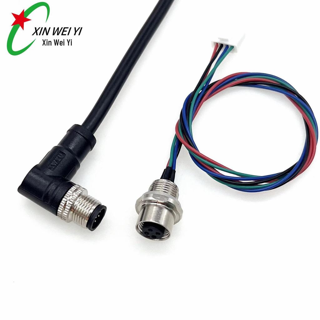 M12 Shielded Elbow Waterproof Connector for Sensor Automation Wiring Harness