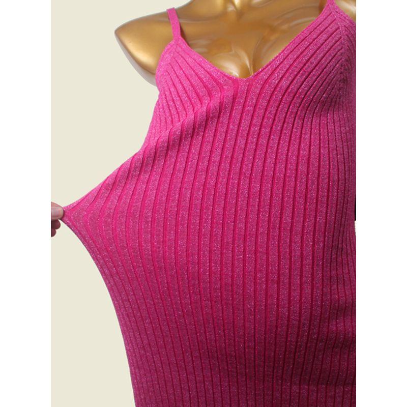 Fashion Style Export Women's New French V-neck Brace Rib Dress Gold and Silver Silk Open Back Sheath Skirt