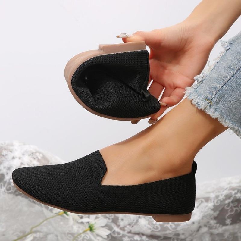 Flache Damenschuhe mit eckiger Spitze, Lässige und atmungsaktive Damen-Schuhe aus durchbrochenem Stoff, Slipper
