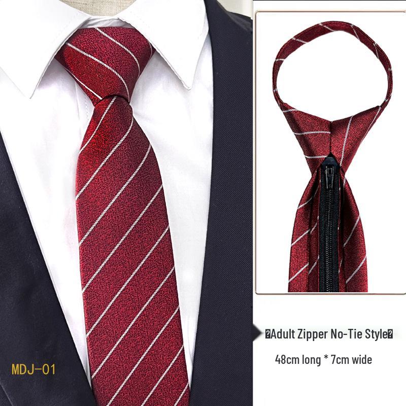 Men's 7cm Easy-Pull Zipper Tie, 1200-Needle Yarn-Dyed Polyester