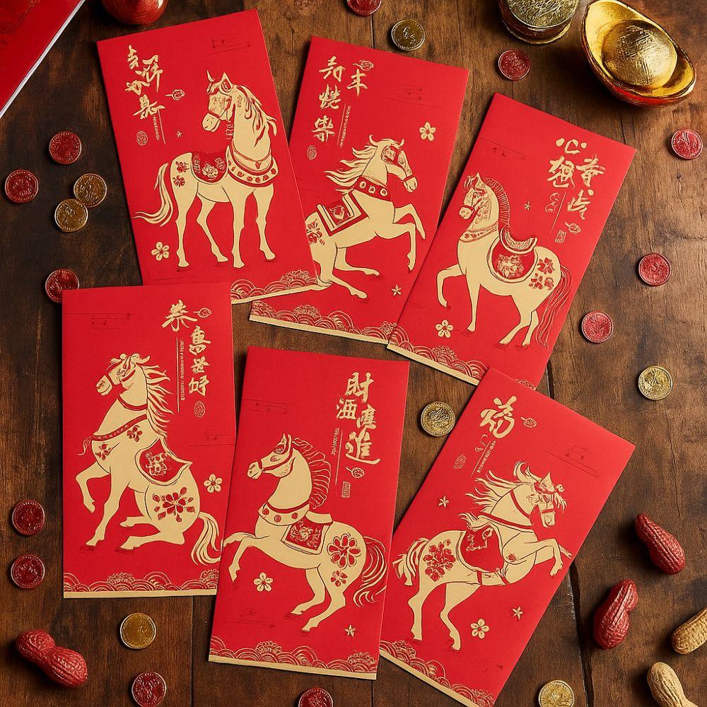 6pcs Paper 2026 New Year Red Envelope Gold Stamping Money Packets  Lunar New Year