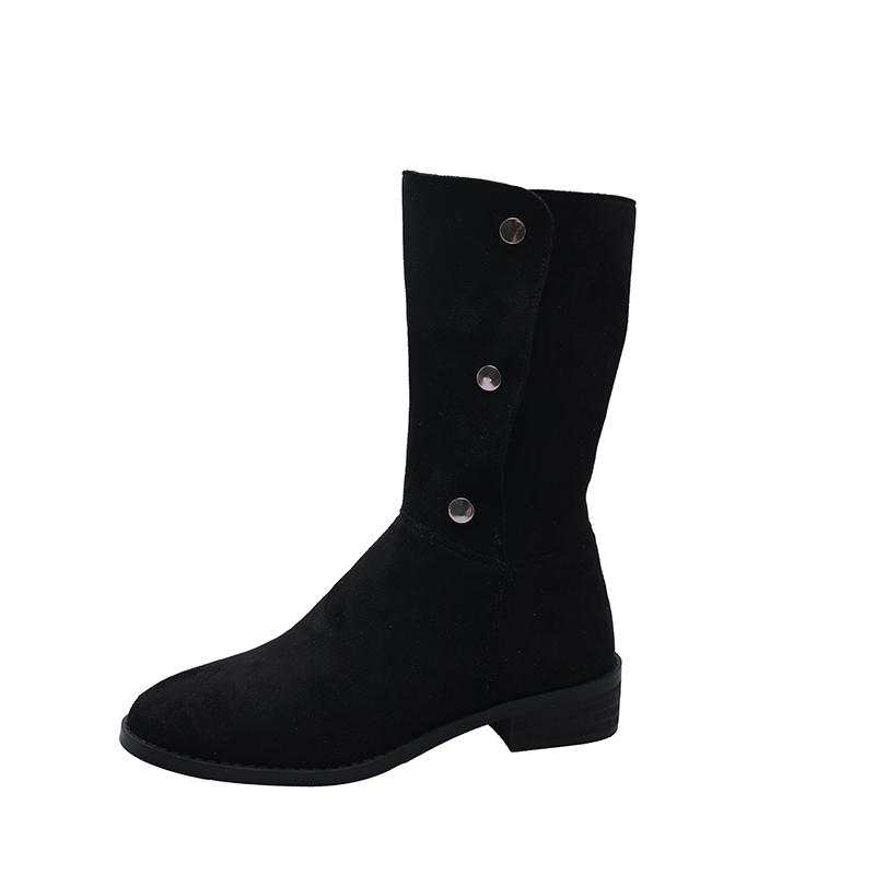 Fashion Aphixta Suede Upper Button Dec Women Ankle Boots Knee Boots Women Black Shoes Fashion Round Toe Modern Ankle Boots for Women