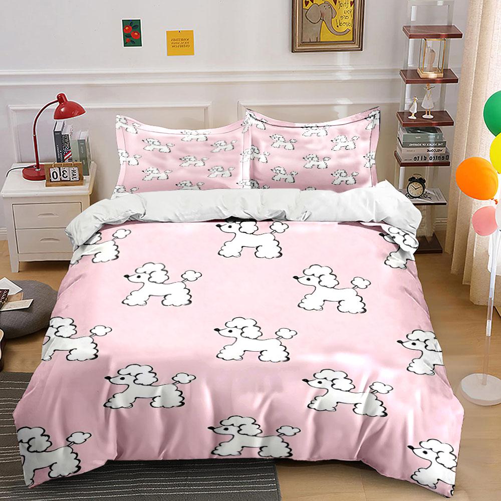Cartoon Poodle Pink Set Decoration Soft Skin-Friendly Bedding Set Includes 1 Duvet Cover And 2 Pillowcase Gift