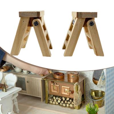 2 Stück Miniatur-Trittleiter Puppenhausmöbel Foto-Requisiten Klappbare Puppenhaus-Einrichtung Holz