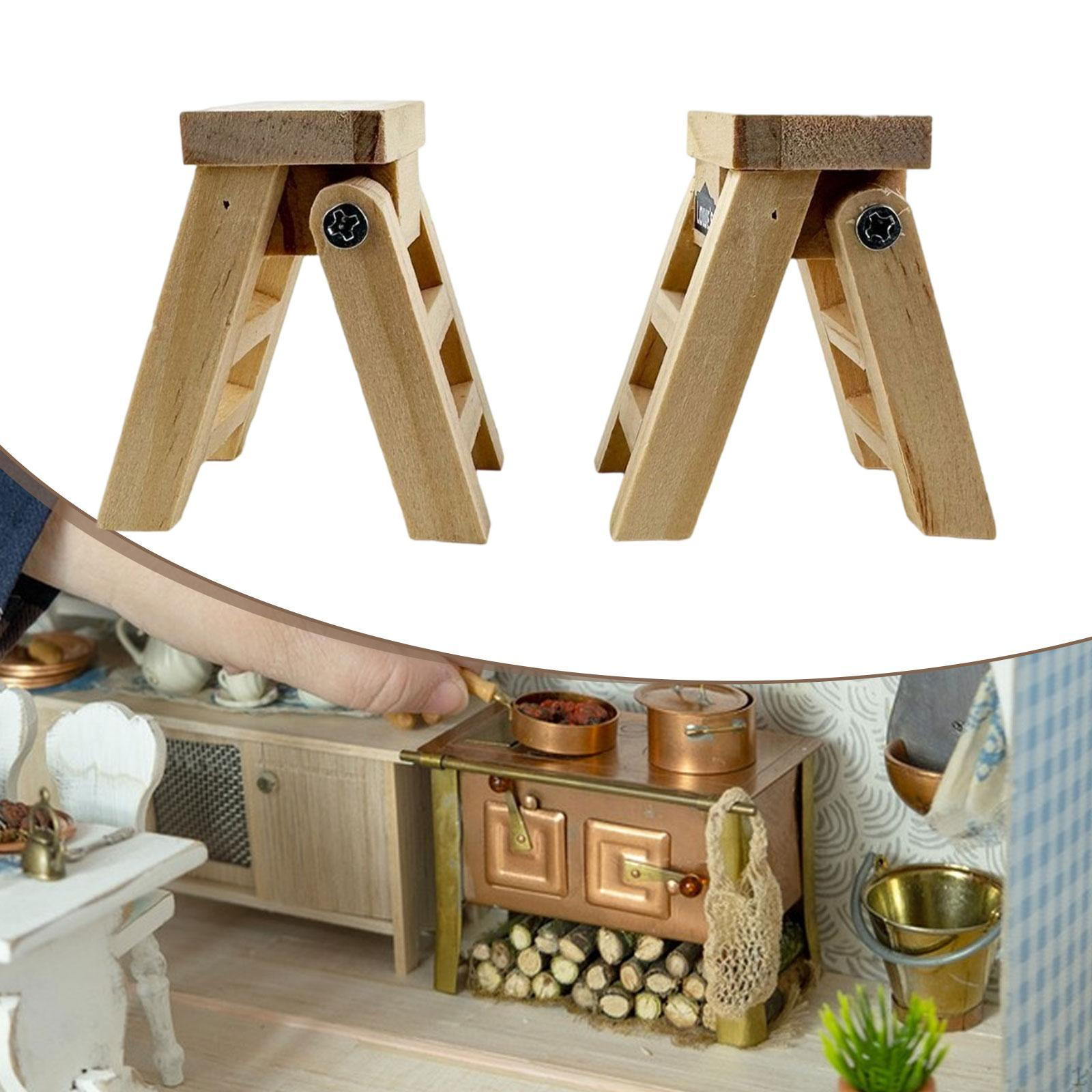 

2 шт. Миниатюрная стремянка Мебель для кукольного домика Фотореквизит Складная Меблировка кукольного домика Деревянная