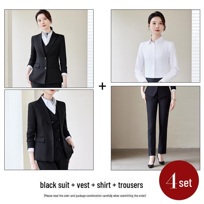 Professional Women's Autumn Suit Set - Formal Workwear for Hotel Front Desk Manager with Long-Sleeved Jacket and Pants