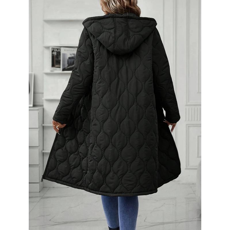VEZFAA Women's Fashion Casual Fall Winter Solid Color Print Long Sleeve Jackets & Coats Down Coats