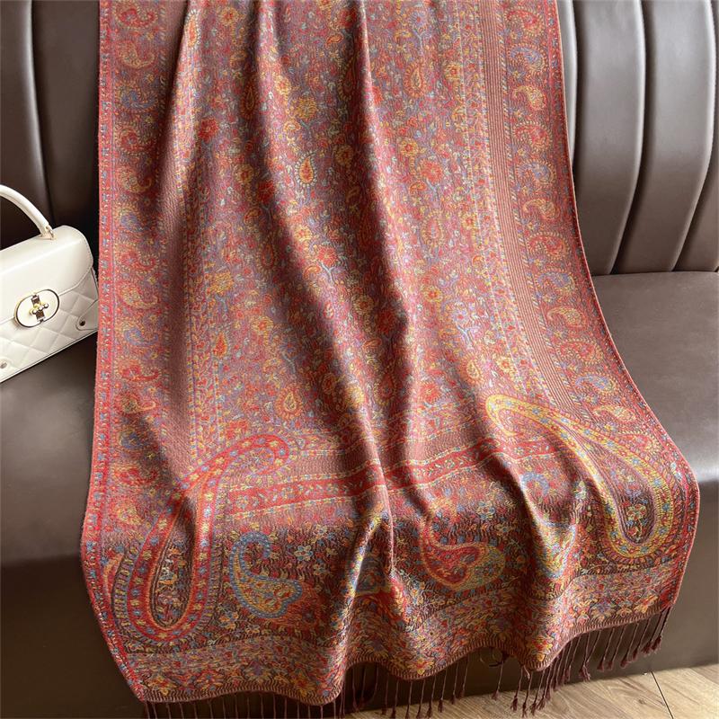 Bohemian Autumn Jacquard Pashmina Scarf Cashmere Women Paisley Design Floral Female Soft Thick Blanket Bufanda Warm Shawl Stole