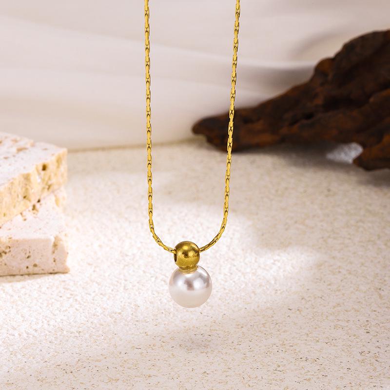 Europäische und Amerikanische Französische Elegante Perlenkette - Vielseitige 18K Gold Titanstahl Schlüsselbein Kette für Damen