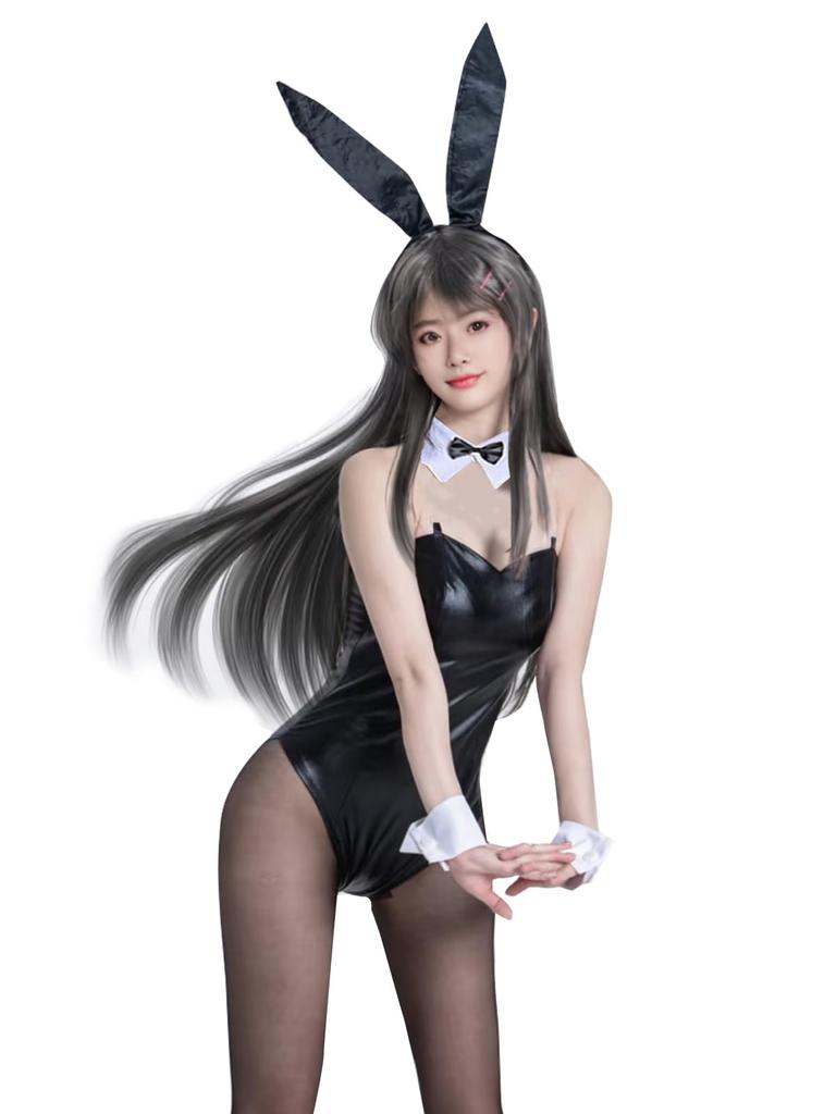 Qichenk Bunny Girl Cosplay Costume, Cute Bunny Leotard, 7-Piece Set for Women, Perfect for Costume Events, Parties, and Photo Shoots, 1840-Black
