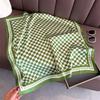 Luxury Women Silk Hijab Scarf Bandana Wrap White Green Grid Designer Square Scarves Neckerchief Shawl Kerchief Hair Band Foulard