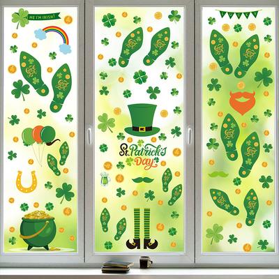 New St. Patrick's Irish Clover Footprint Floor Sticker Glass Sliding Door Set