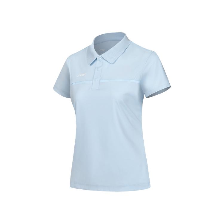 Li Ning Logo Sweat-Absorbing Breathable Pullover Polo Shirt Women tops Sky-Blue APLU072-3