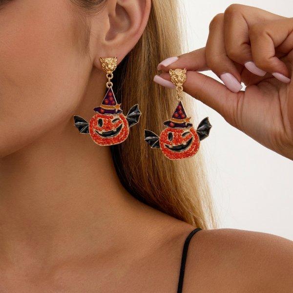 Funny Black Cat Pumpkin Earrings For Women Vintage Punk Enamel Kitten Pumpkin Drop Earring Halloween Party Aesthetic Jewelry