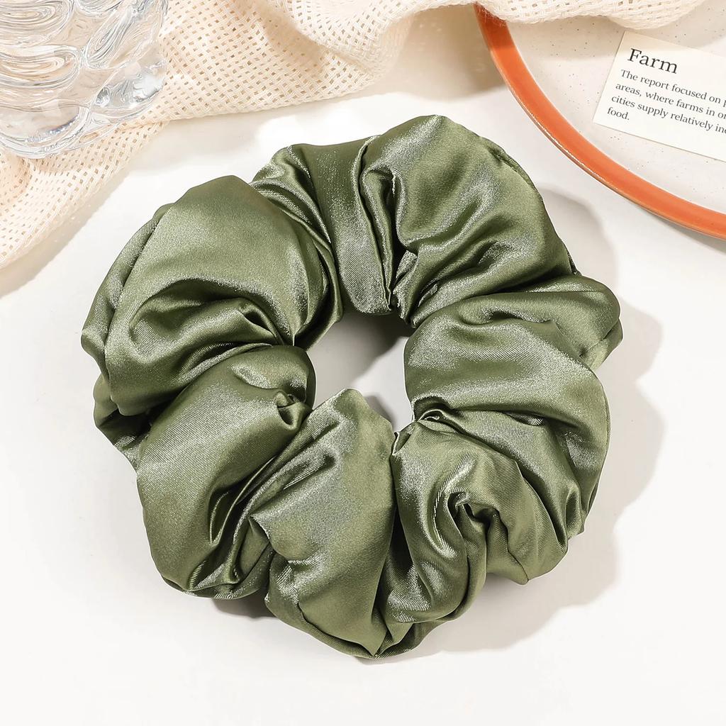 Weiches Kissen Elastisches Haarband Scrunchie für Frauen Luxus Design Große Blume Gefüllt Baumwolle Einfarbig Satin Pferdeschwanzbinder Accessoires