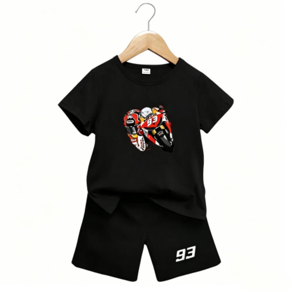 Outdoor Street Motorcycle Rennwagen Muster Druck Nr. 93 Kinder T-Shirt und Shorts 2-teiliges Set Sommer Haus Freizeit Outfit Jungen und Mädchen Sport Set