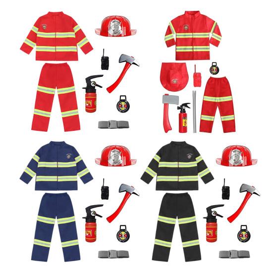 8 Pcs Kids Fireman Costume Set Firefighter Dress-Up Set with Extinguisher Birthday Party Role Play Pretend Gift for Toddler Boys Girls