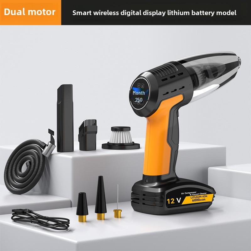 

Высокомощный автомобильный воздушный и вакуумный насос двойного назначения USB charging wireless model жёлтый/чёрный