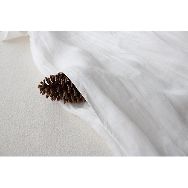 Lato Jesień Nowa Stójka Bawełna Len Fałdy Szlafrok Damski Rękaw 3/4 Luźna Casual Moda Vestidos Sukienka Damska Jednolity Kolor