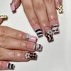 1 Set Press On Nails Salon Quality Almond French Tip Stick-on Fake Nails Removable 3D Charm Women Full Cover Glue On False Nails