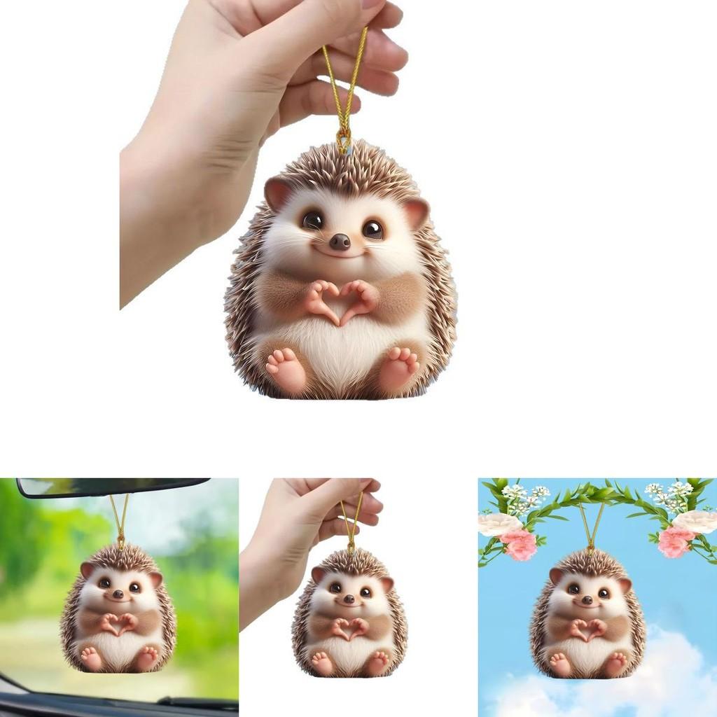 Car Decor Acrylic Pendant With Cute Hedgehog Finger To Love Heart Design For Interior Decoration