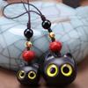 Phone Pendent Hand-woven Key Chain Strap Sandalwood Key Chain Lucky Cat Pendant Mobile Phone Ring