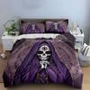 Purple Cloaked Skull Design Bedding Duvet Cover Set  (1*Duvet Cover 2*Pillowcases, without duvet insert)