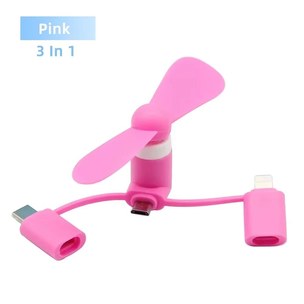 Portable 3 IN 1 Mini Fan USB Mobile Phone Cooler Fan For iPhone Samsung Xiaomi Micro/Type-C/IOS Universal Cooling Accessories 5