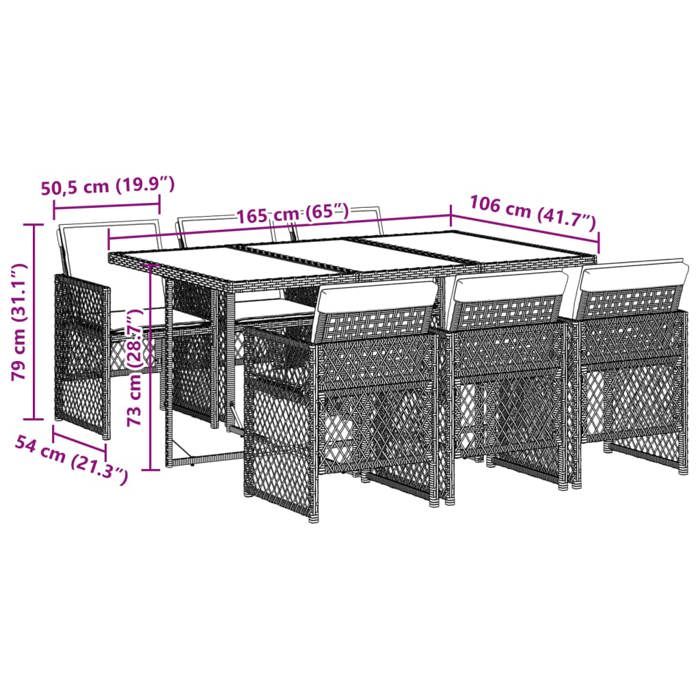 VidaXL Ensemble à manger de jardin coussins 7 pcs noir résine tressée 3210735