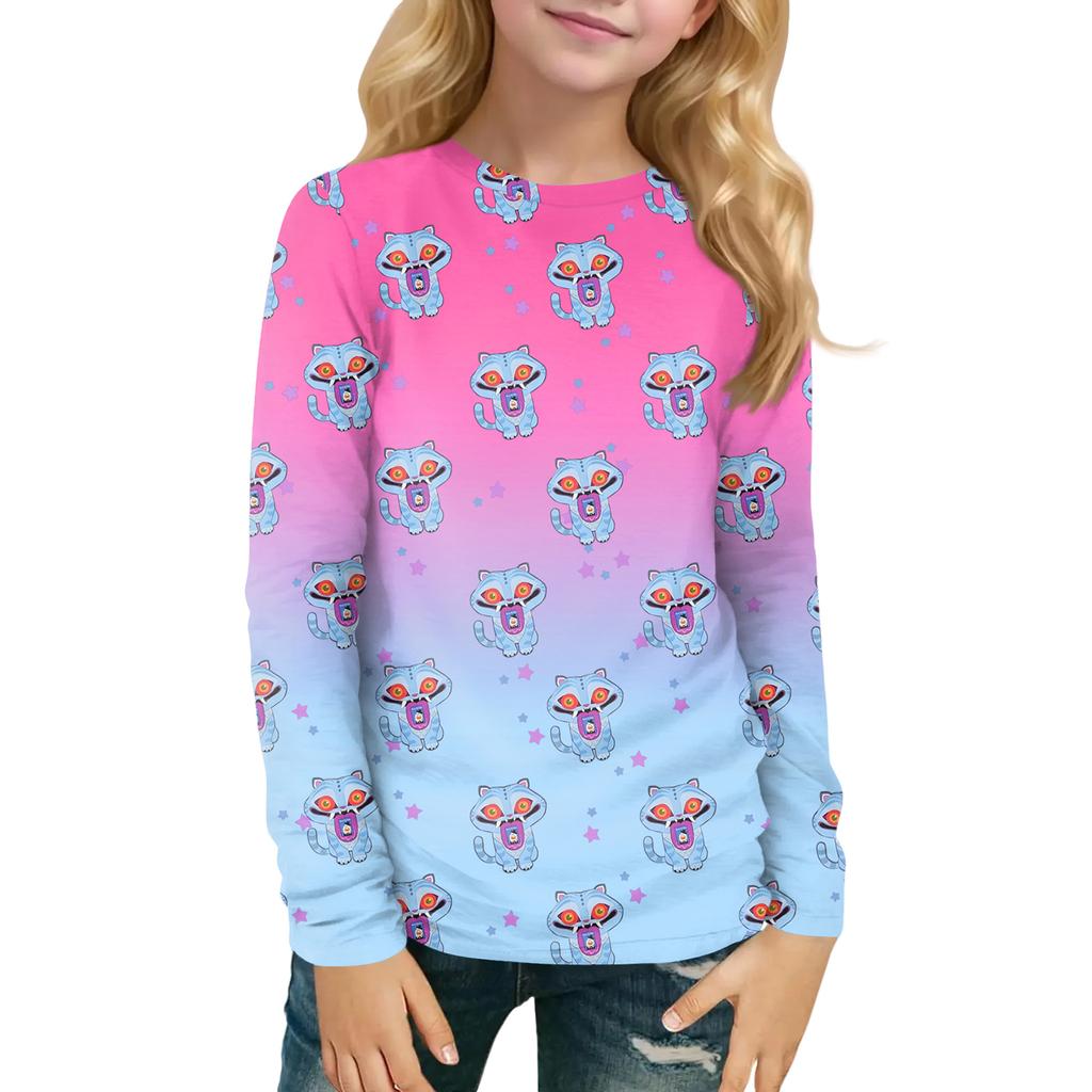 Children's Witch  Printed Long Sleeved Round Neck Top With Floral Print For Daily Casual T-shirt