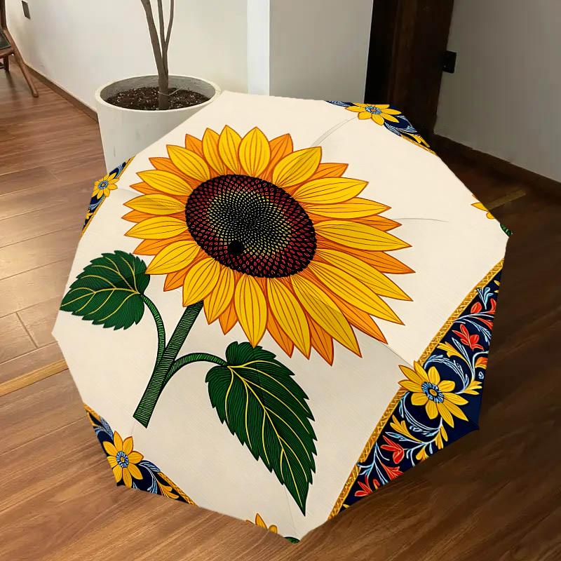1pc Sunflower Pattern Automatic Open/Close Umbrella with Windproof, 8-Rib Sturdy Canopy, Durable Ribs, Fashionable Design1220A