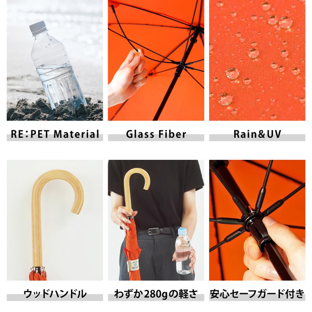 Because Long Umbrella 60cm UV Cut or More Large Recycled Polyester Sun Umbrella Rain or Shine Unisex Stylish Gray Color 98% U-DAY REPET/Nature