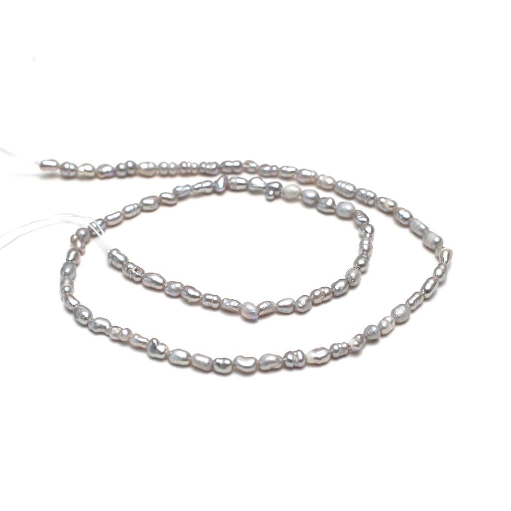 1String, Grey Natural Freshwater Pearls, Handmade Rice Pearl Beads for Jewelry Making DIY Crafts (Beads 3-4mm, Length 36cm)