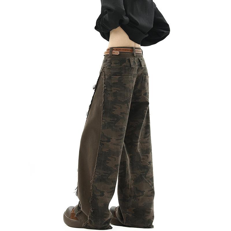 JYL Men s Cargo Pants American Camo Patch Raw Edge HipHop High-Street Fashion Denim XXL кадмий красный