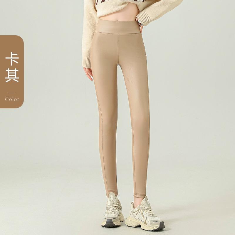 

Детские кожаные брюки женские осенне-зимние флисовые с высокой талией облегающие эластичные тонкие флисовые матовые леггинсы верхняя одежда облегающие брюки с маленькими штанинами XXL хаки