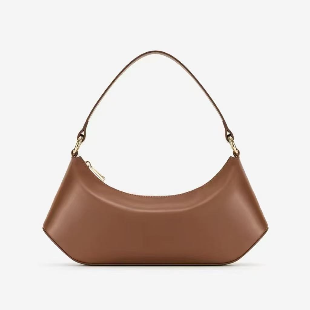 Ladies one-shoulder portable underarm bag soft leather fashion light luxury (brown)