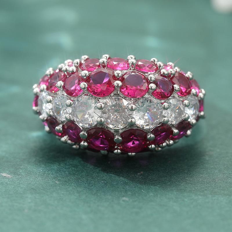 Luxury Red Cubic Zirconia Shining Engagement Band Ring For Women Silvery Color Anniversaries Valentine Romantic Ring Jewelry