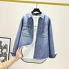 High-End Soft Denim Shirt: Retro Hong Kong Style, Warm Velvet-Lined, Casual Lyocell Tencel Top for Women - Autumn/Winter