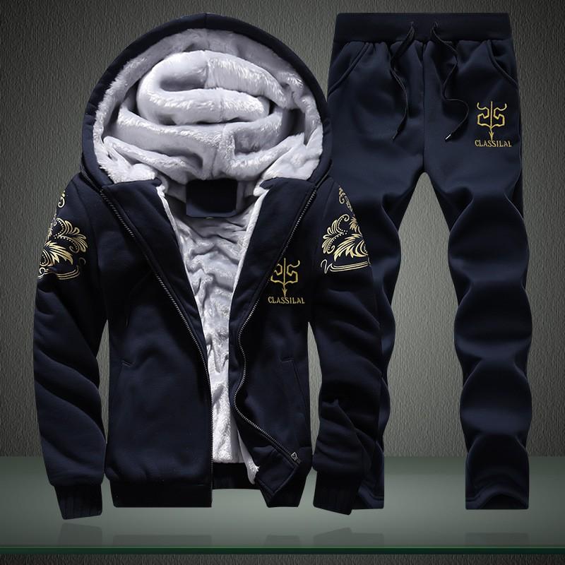 Mens Winter Hooded Fleece-Lined Oversized Sweatshirt Set Teens Loose Fit Long Sleeve Warm Casual Outfit