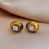 Vintage Maillard Zir*****val Tiger's Eye Stud Earrings Niche Earrings Simple Earrings