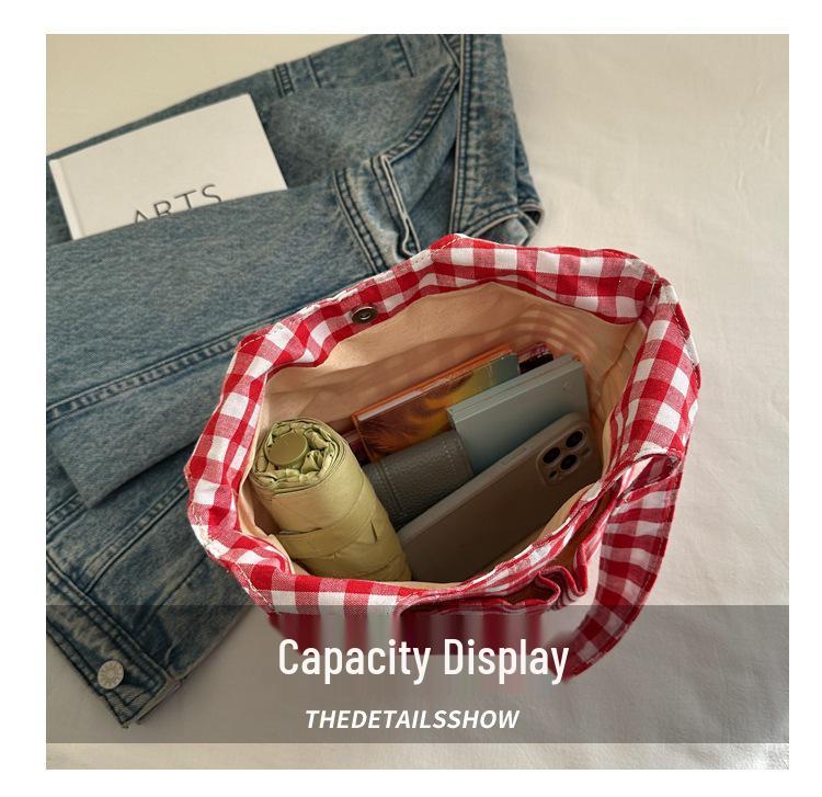 Retro Korean Plaid Large Capacity Canvas Tote Bag - Early Spring 2026 Edition